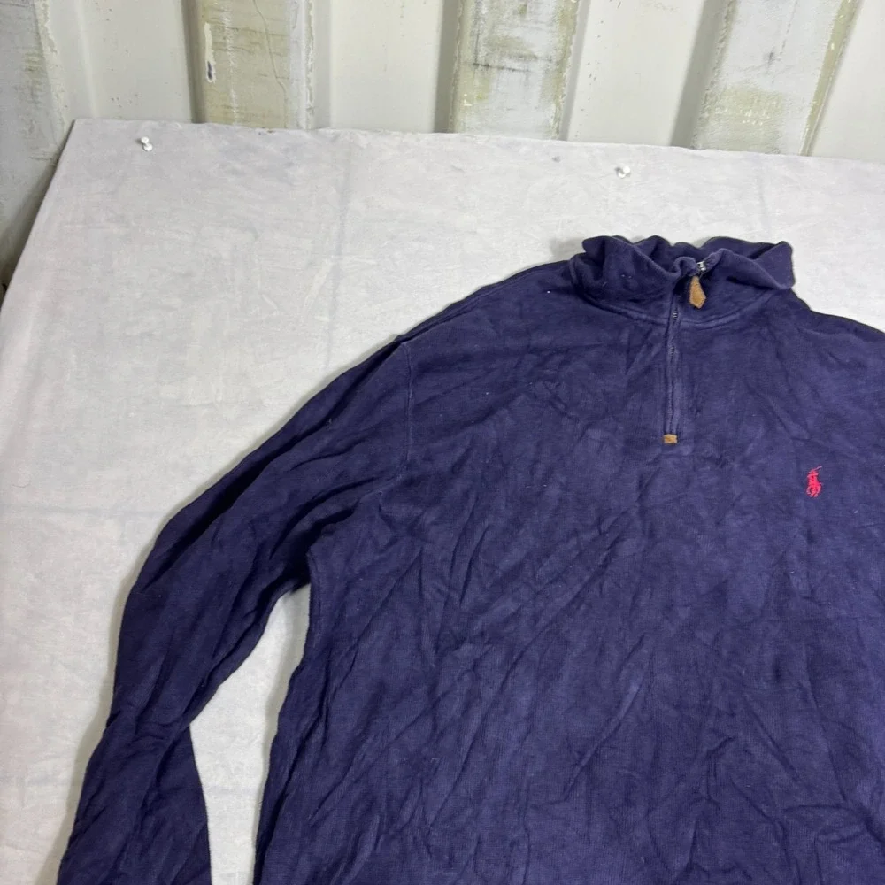 VTG Polo Ralph Lauren Mens Sweater Blue Knit Pony Logo‎ Quarter-Zip Pullover XL
